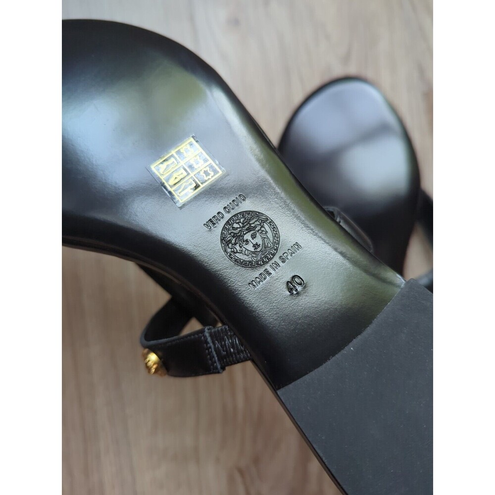Versace Medusa Studs Flat Thong Sandals Black Leather Womens 10 EU 40 DST669CS - Picture 13 of 14